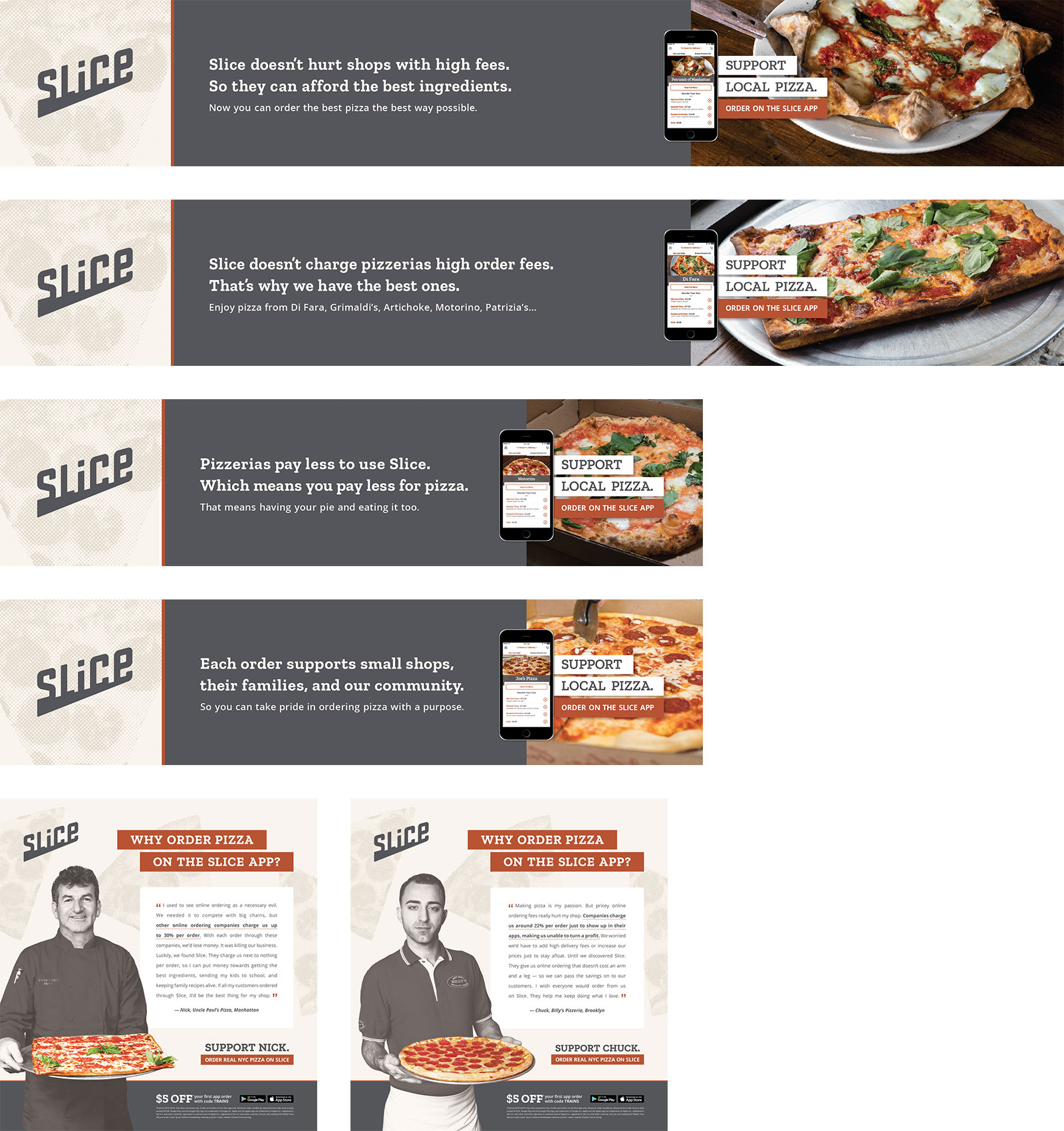 Slice out-of-home subway campaign. Horizontal car cards.