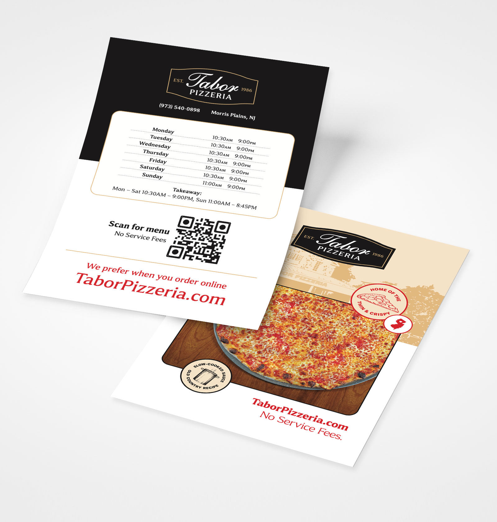 Tabor pizzeria identity. Menu Card.