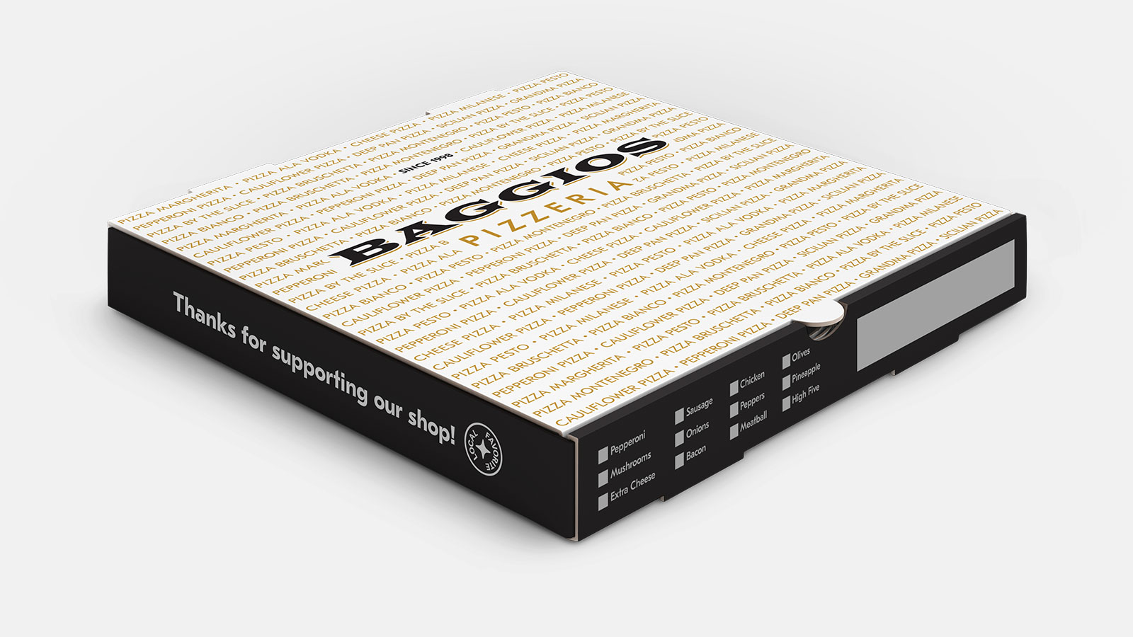Baggios pizza box