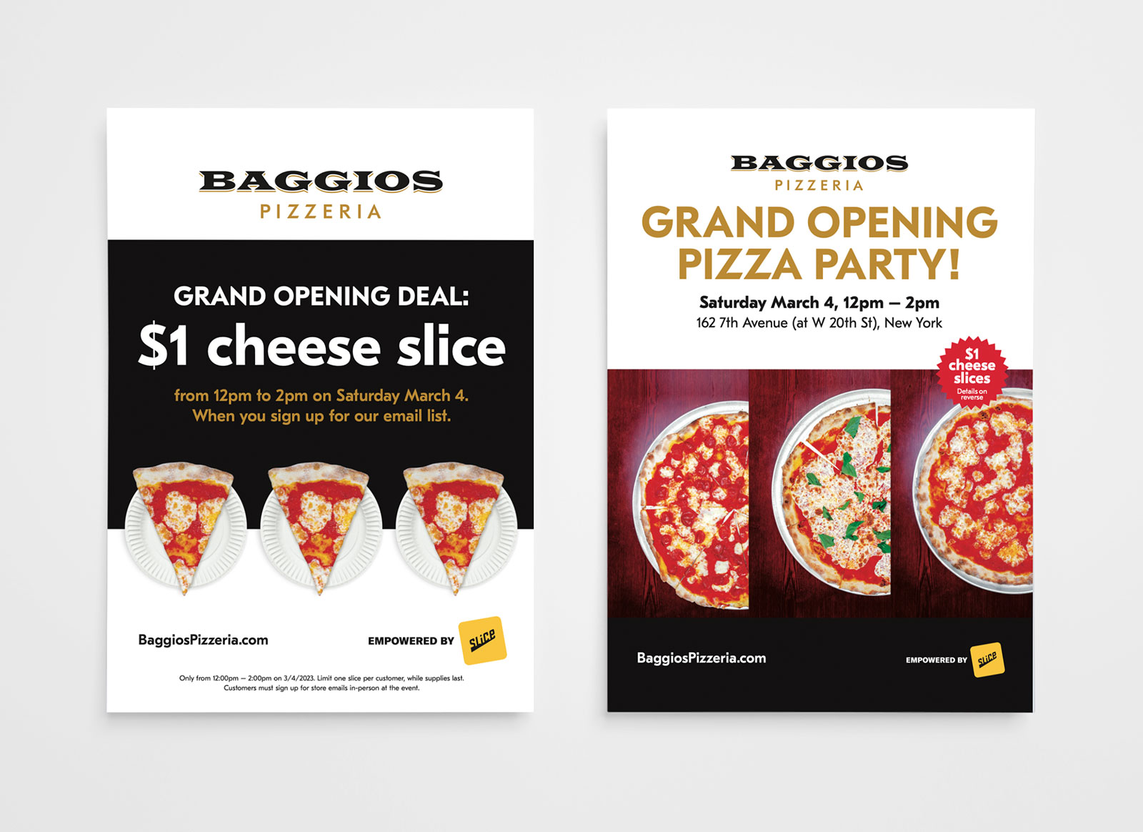Baggios Grand Opening flyer