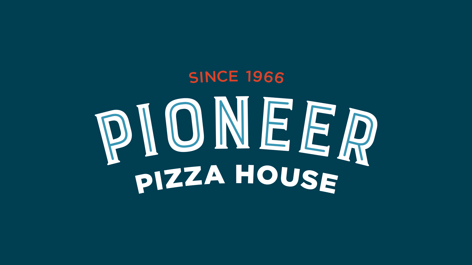 Pioneer Pizza House identity. Logo full color reverse.
