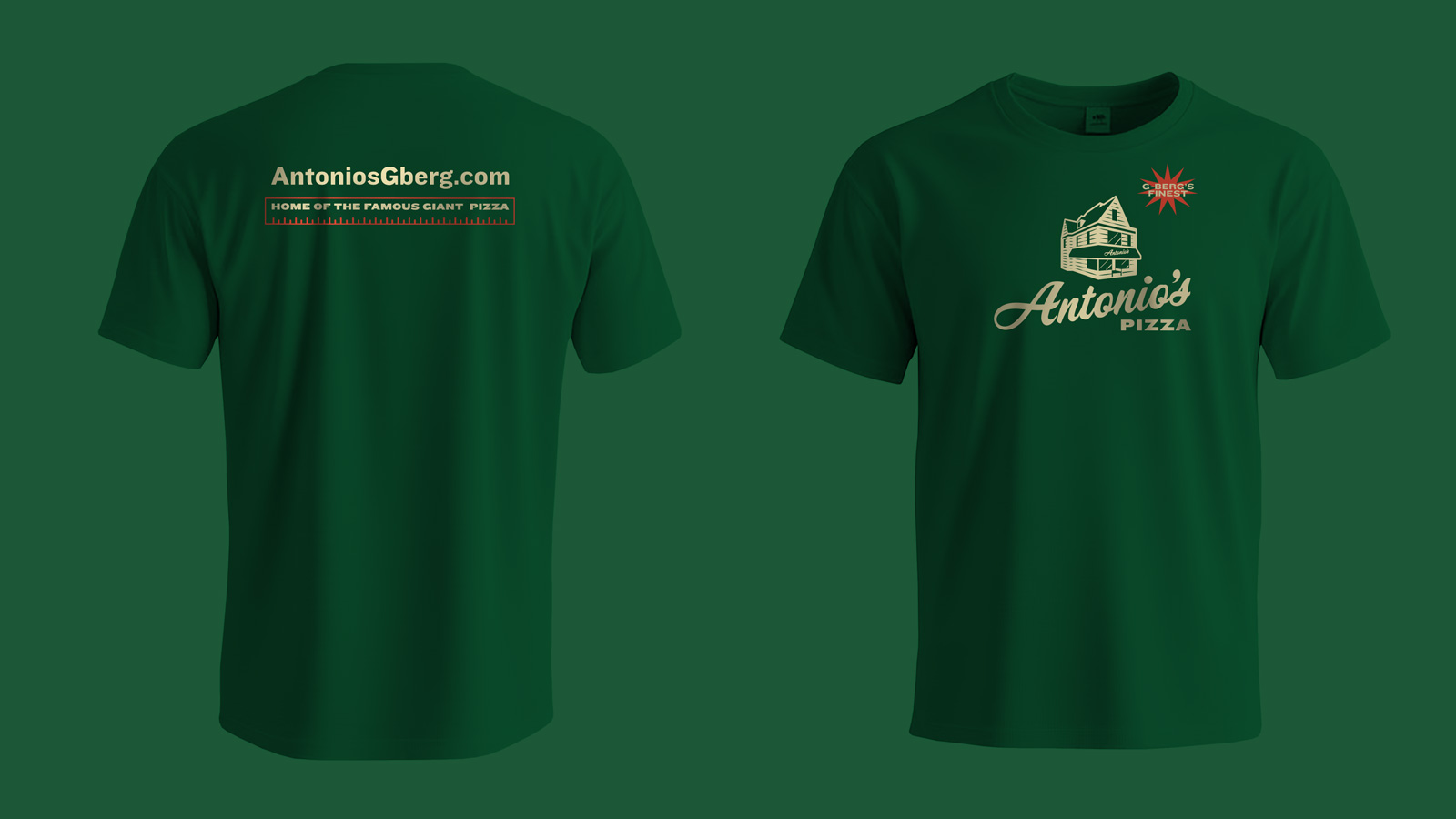 Antonio's Pizza identity. Staff t-shirt.