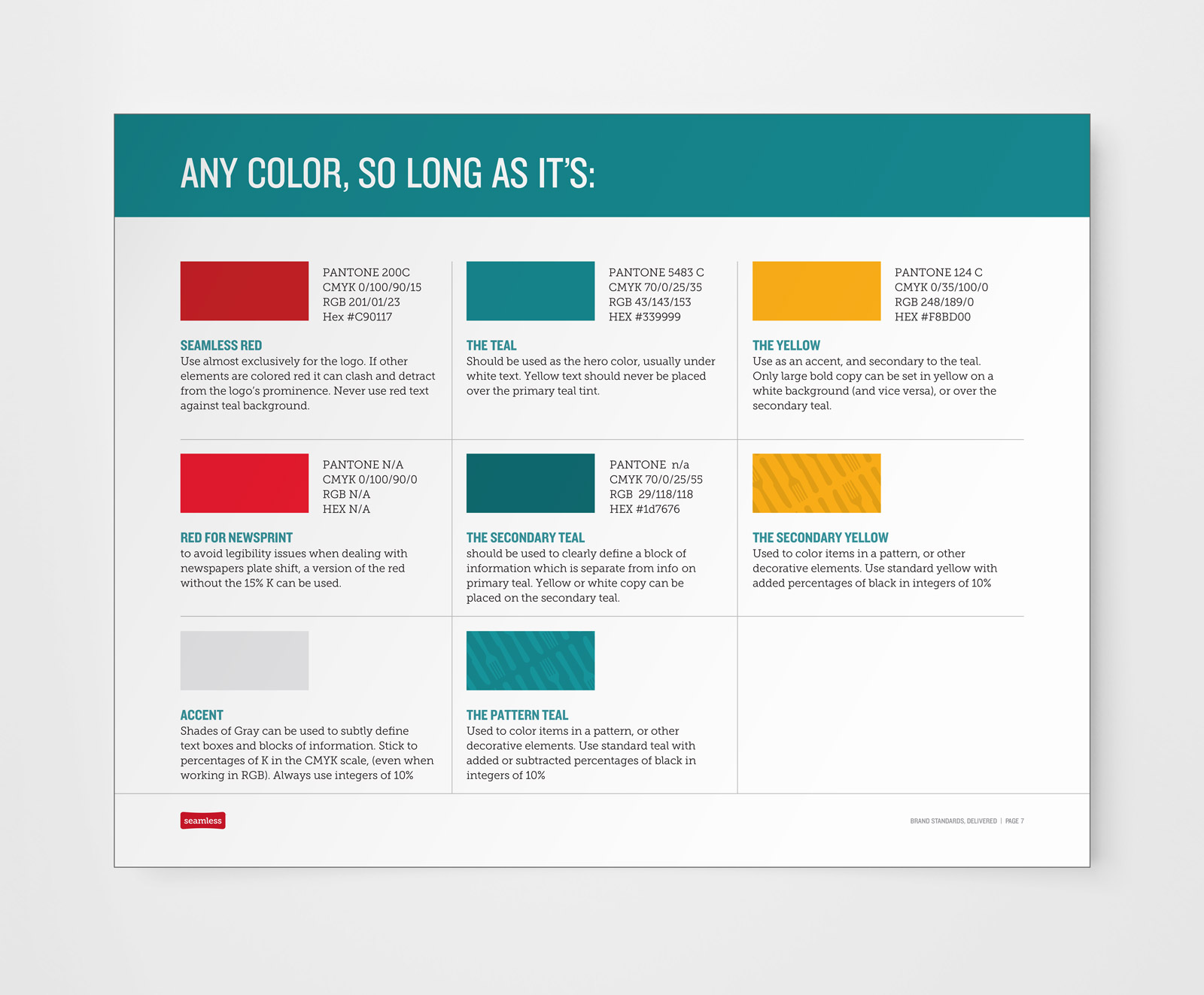 Seamless, Brand Guidelines. Color usage.