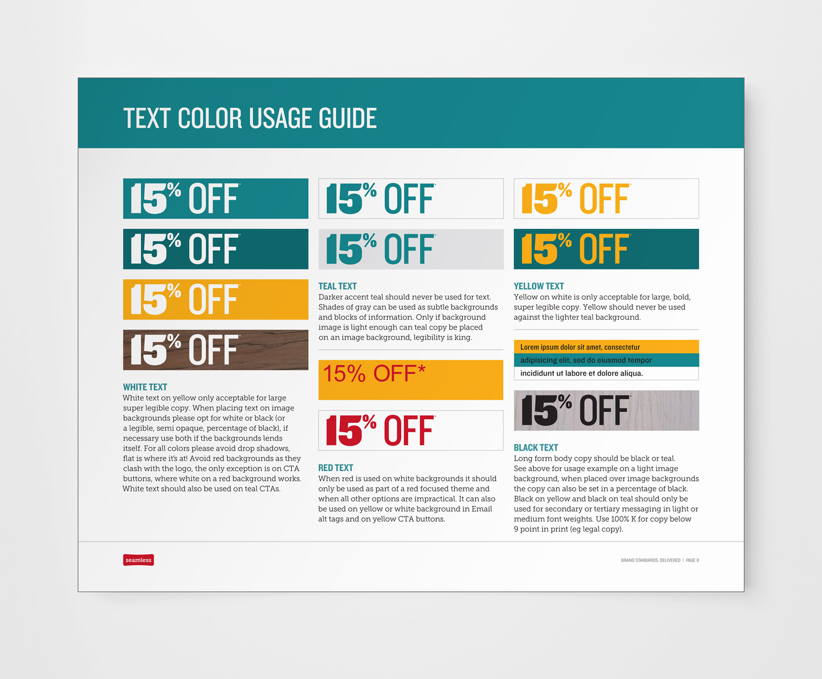 Seamless, Brand Guidelines. Text color usage.