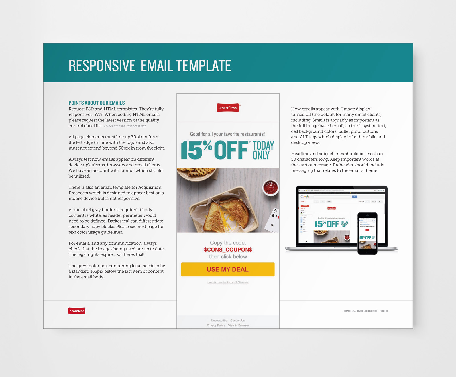 Seamless, Brand Guidelines. Responsive email template usage.