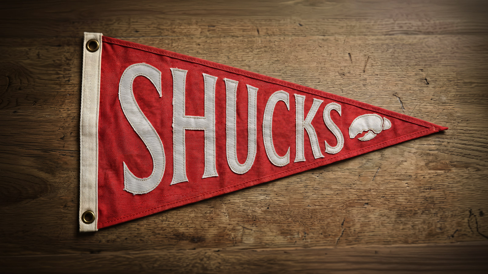 Shucks Maine Lobster pennant flag — AI-generated real-world mockup