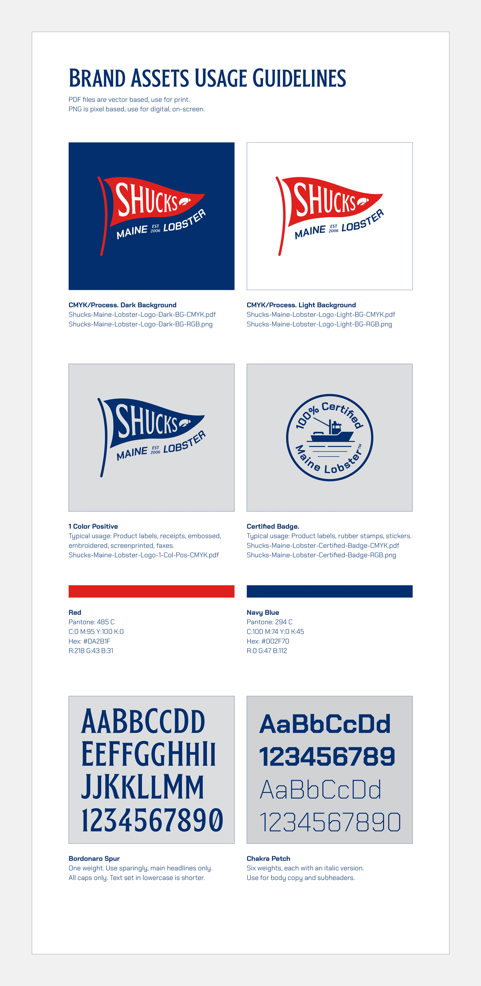 Shucks Maine Lobster brand guidelines — logo, colour, typography